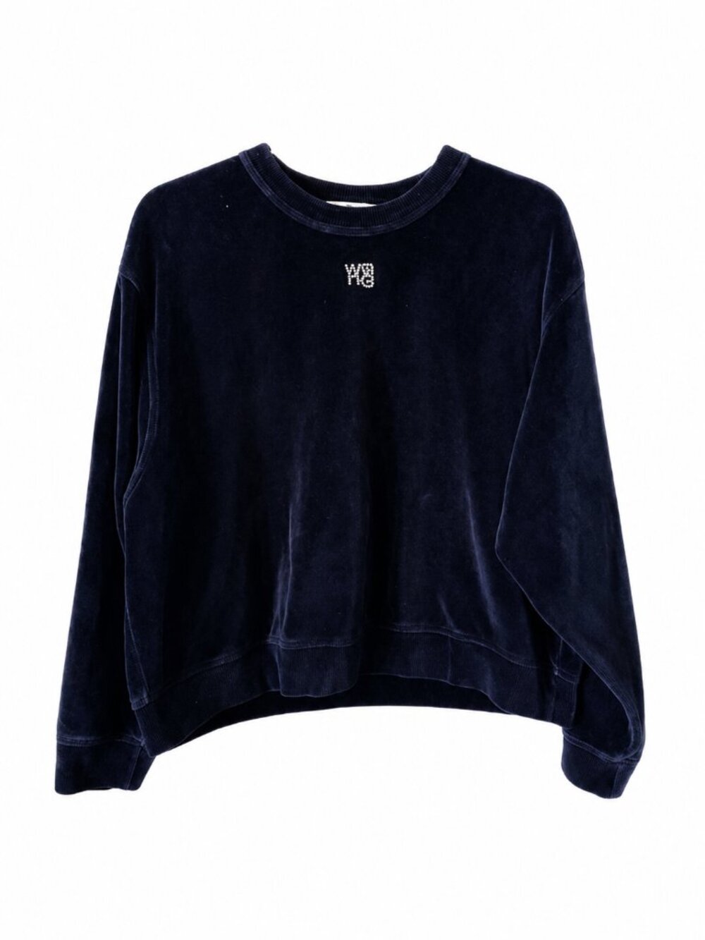 Alexander Wang T Blue Velour Rhinestone Logo Sweatshirt Oversized Pullover
